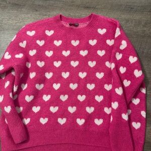 Vince Camuto Pink Heart Crew Neck Sweater